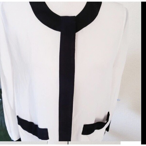Joe Fresh White Black Button Down Elegant Classy Long Sleeve Silk Blouse… - Picture 3 of 7